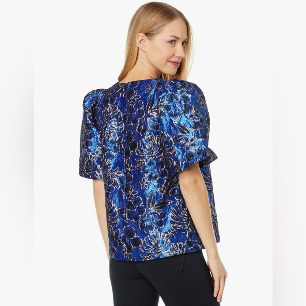 Lilly Pulitzer Pratt Short Sleeve Top Twilight Floral Brocade - Picture 9 of 10